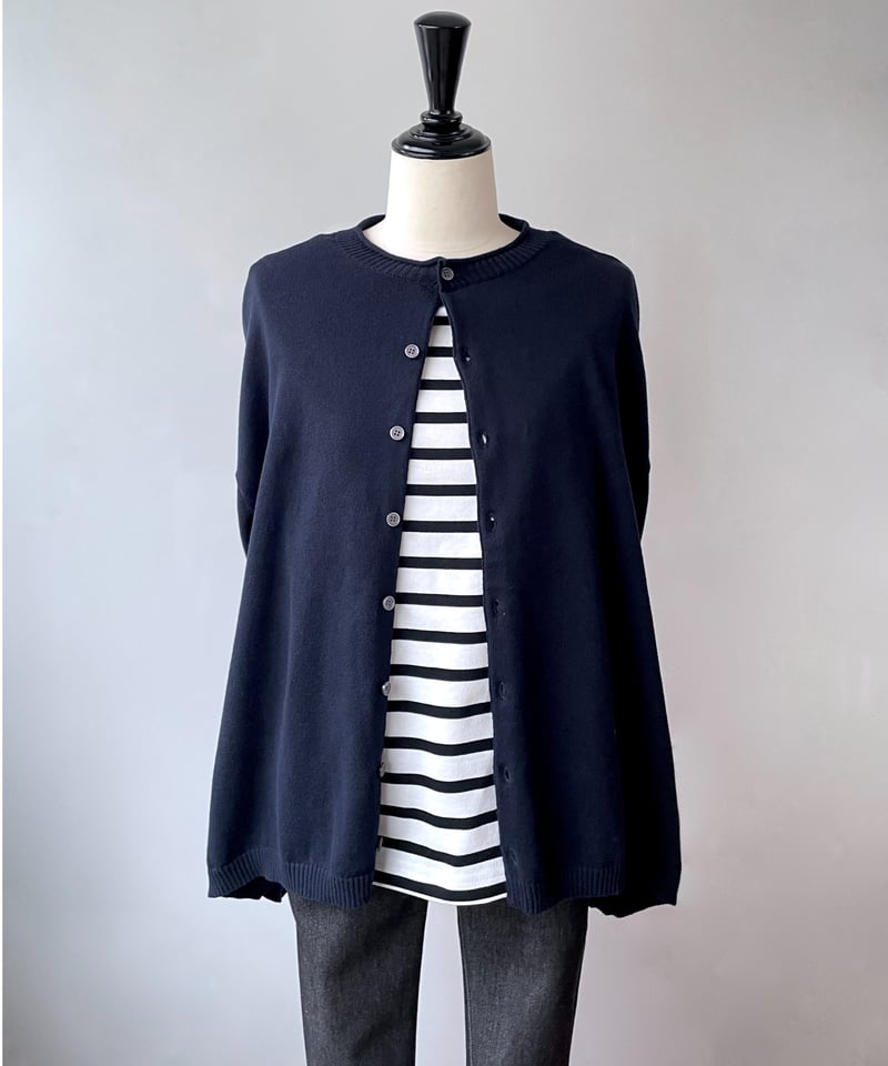 Maoページ mao made 2WAY テントライン ヘンリーネック ニット（ブラックネイビー