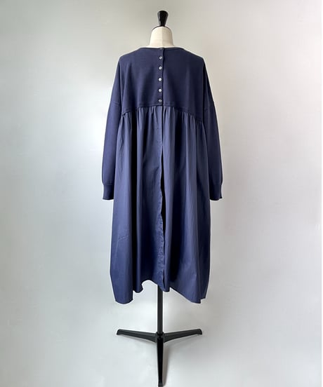 mao made　異素材切替 2WAY ロングカーディガン（ネイビー）