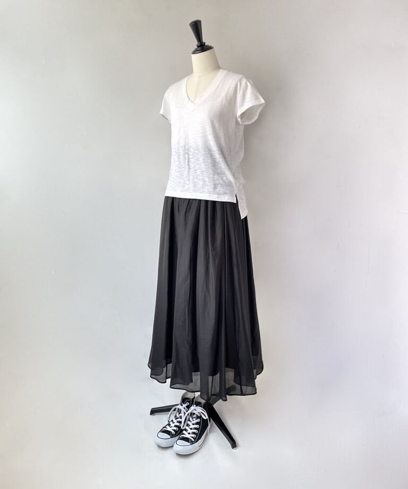 SUGARROSE バックシャーリング ギャザーフレアスカート(ブラック