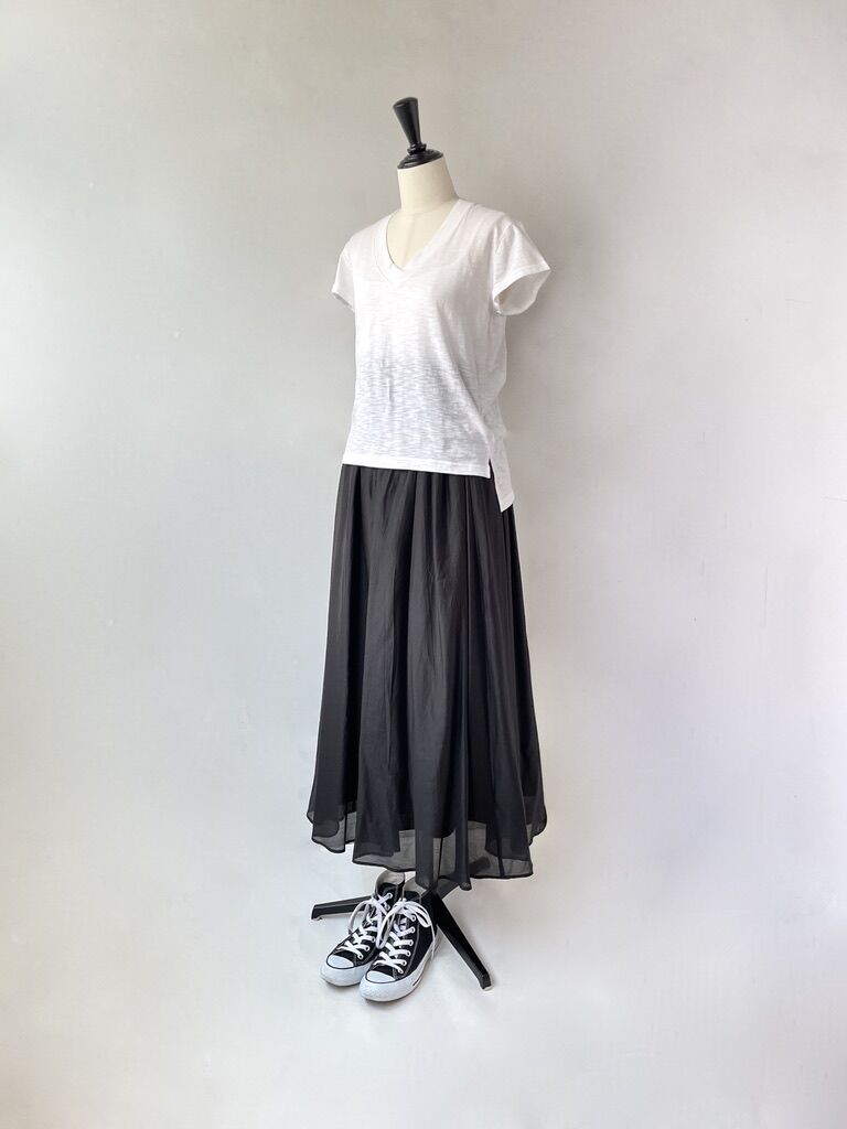 SUGARROSE バックシャーリング ギャザーフレアスカート(ブラック