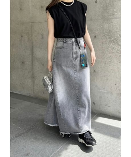 anana　コットン ノースリーブ ワイドTee（ブラック）