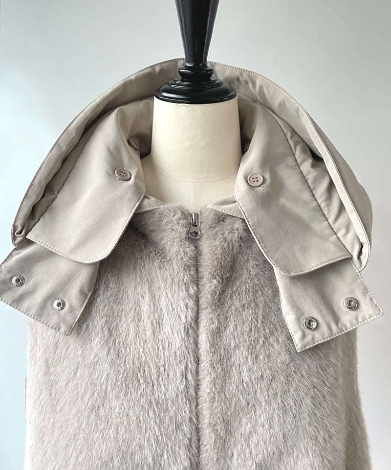 MARIE D'OR ミンクフェイクファー 別布フード取りはずしベスト（ペール