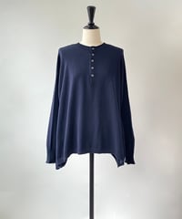 mao made　2WAY テントライン ヘンリーネック ニット（ブラックネイビー）