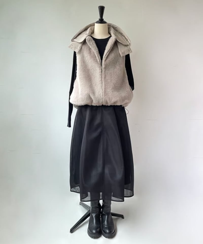 MARIE D'OR ミンクフェイクファー 別布フード取りはずしベスト（ペール