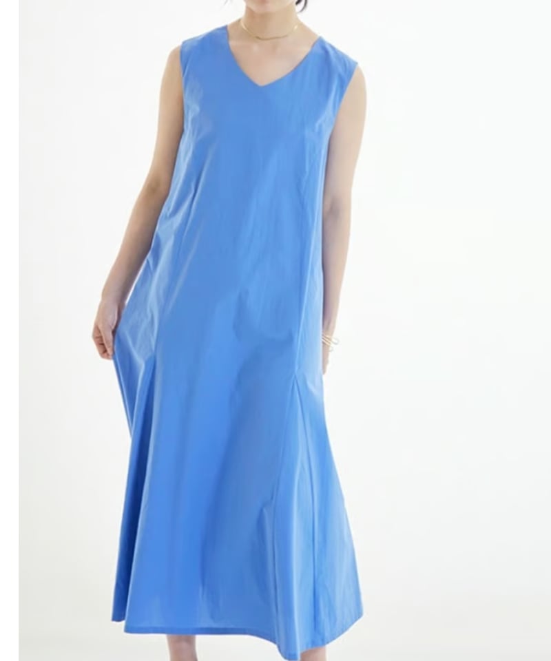 SUGARROSE マチ入りフレア Vネックワンピース（サックスブルー