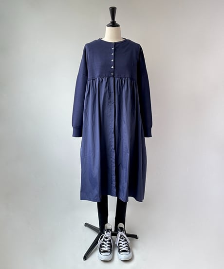 mao made　異素材切替 2WAY ロングカーディガン（ネイビー）