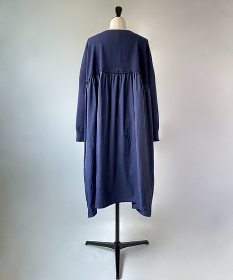 mao made　異素材切替 2WAY ロングカーディガン（ネイビー）