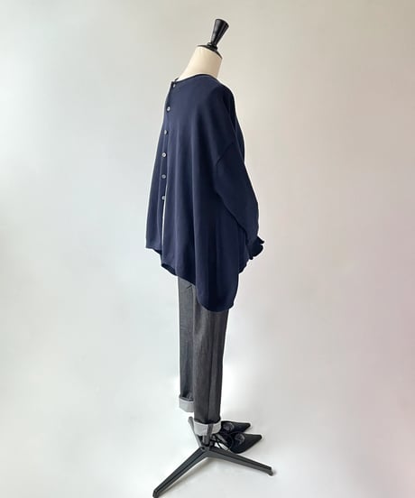 mao made　2WAY テントライン ヘンリーネック ニット（ブラックネイビー）