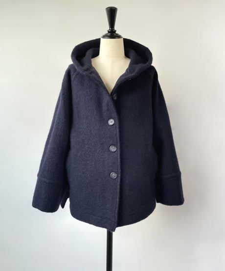 mao made　圧縮ウール フーディー ラグラン ジャコット（ネイビー）