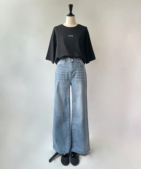 SUGARROSE　裾ドロスト 刺繍ロゴTee（ブラック）