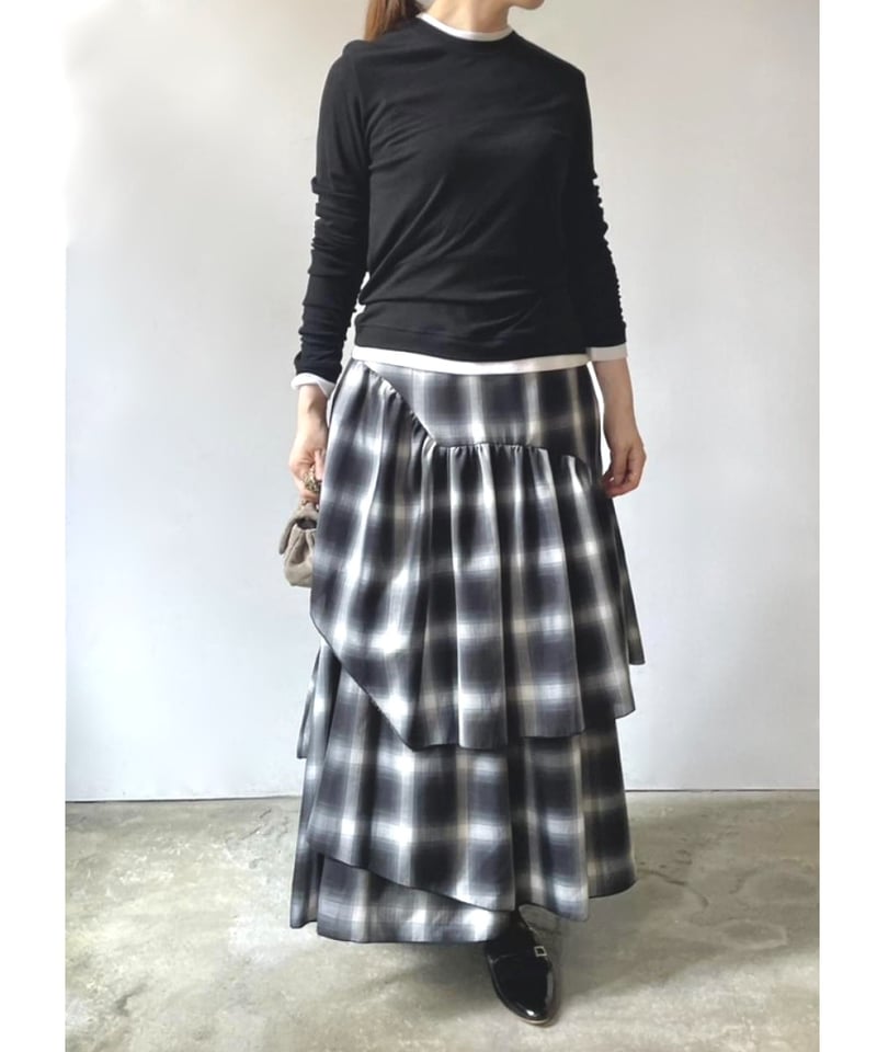 プランテーション　ウール変形ブラウス　総柄　フレア　レイヤード　カットソー プランテーション ウール変形ブラウス 総柄 フレア レイヤード