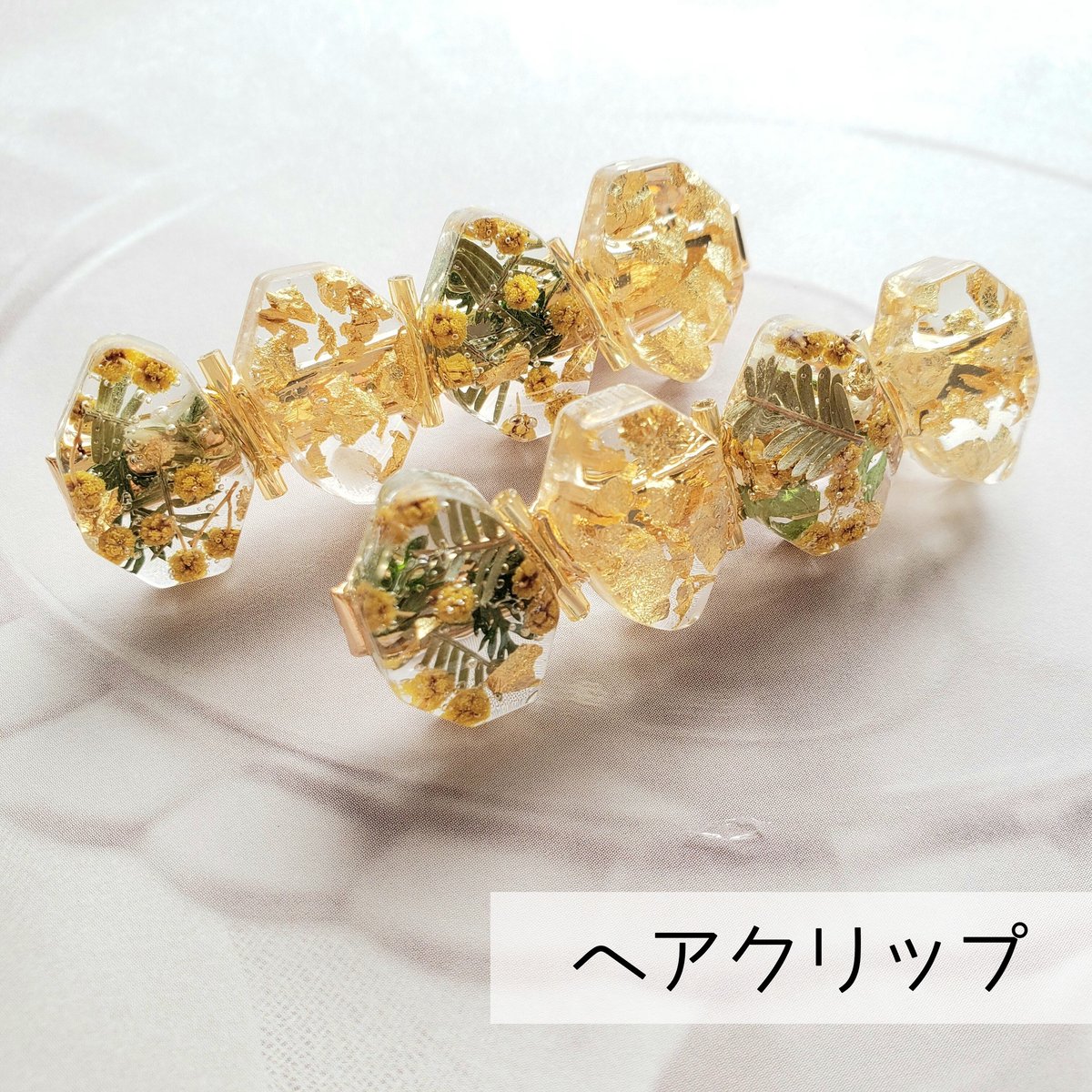 ミモザ☆5センチパッチンピン ミモザ花冠くま(^(エ)^)5センチパッチンピン