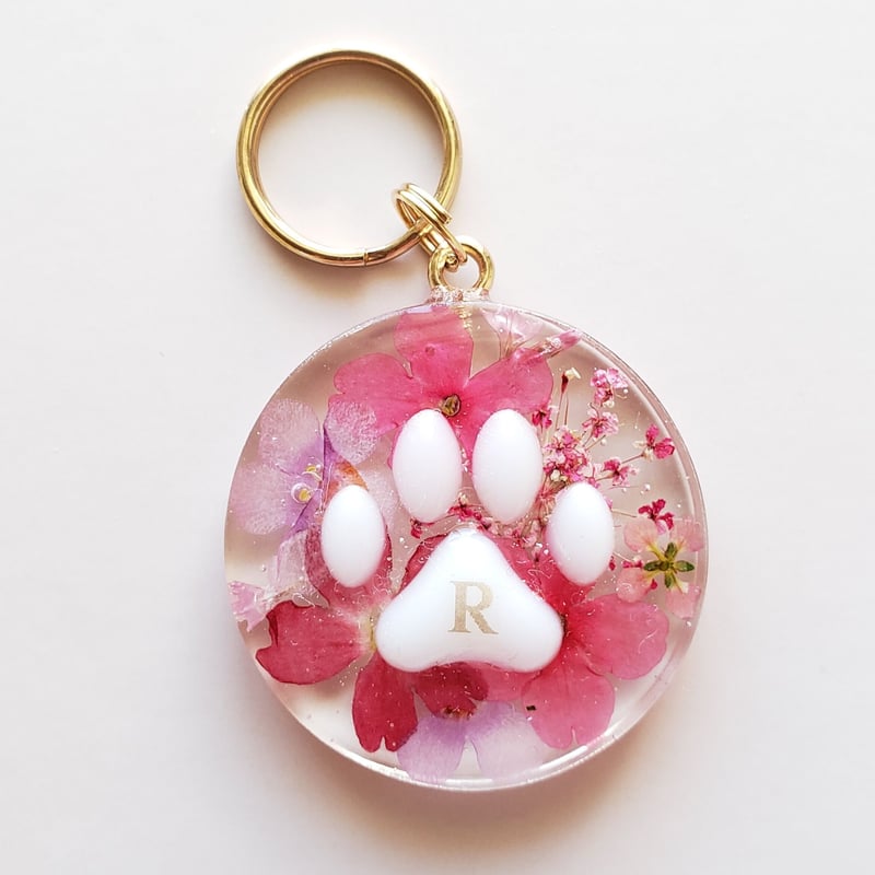 ペット】フラワーネームタグ（ピンク・中～大型犬用） | Lapi (kimie.)