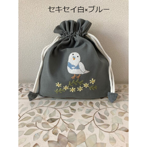 K-8】手刺繍インコ ミニ巾着 | Rangeen Dhaaga 北澤商店