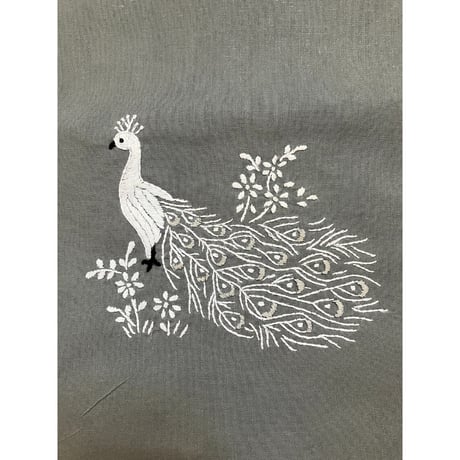 【K-29】手刺繍クジャクトートバッグ(Block Print)②