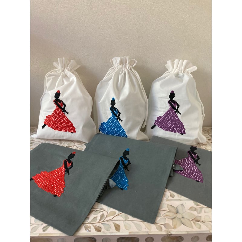 K-1】手刺繍フラメンコ巾着 Design① | Rangeen Dhaaga 北澤商店