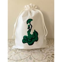 【K-2⑨】手刺繍フラメンコ巾着（白地緑グラデーション）Design②