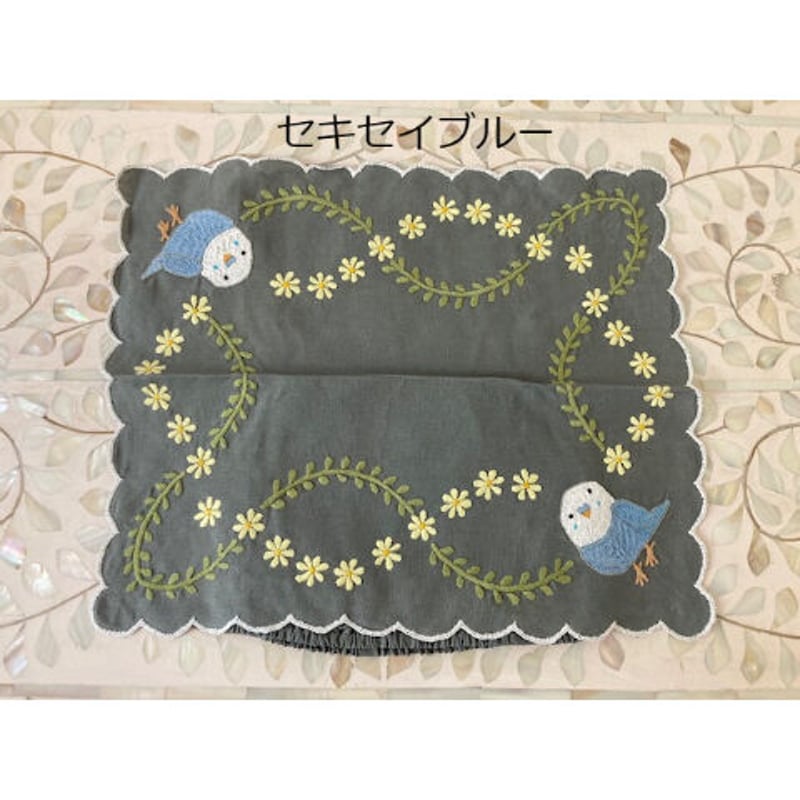 K-11】手刺繍インコ BOXティッシュカバー | Rangeen Dhaaga