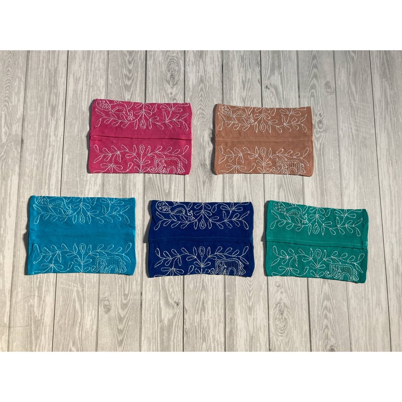 K-27①】手刺繍ポケットティッシュカバー | Rangeen Dhaaga 北澤商店