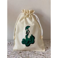 【K-2⑩】手刺繍フラメンコ巾着（薄イエロー地緑）Design②