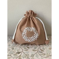 【K-13⑨】コルカタ手刺繍ミニ巾着（ベージュ）