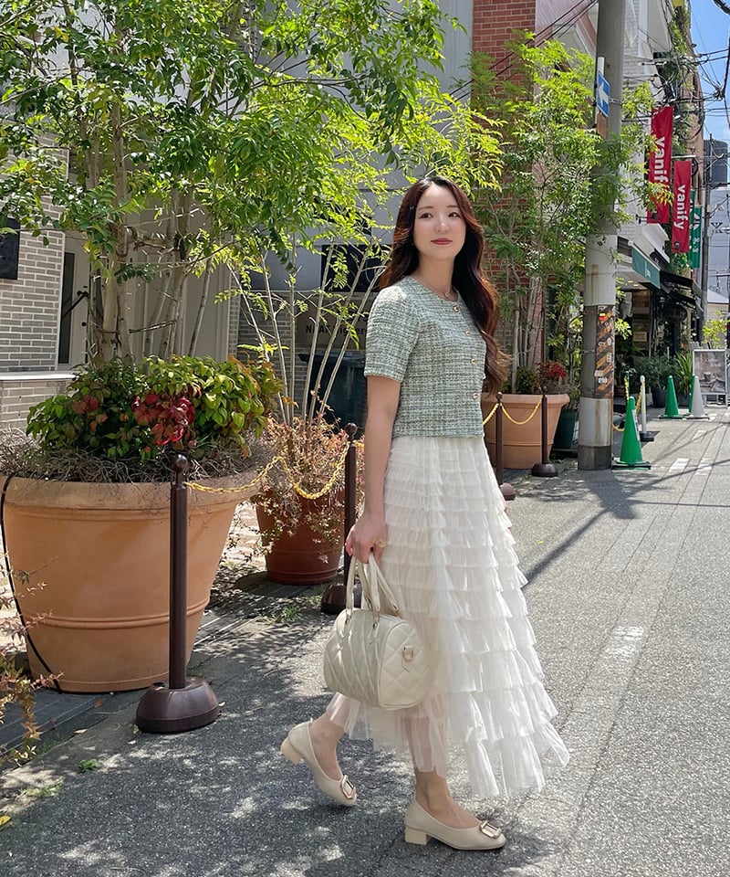 ツイードハーフスリーブトップス | 韓国ファッション 高速ターミナル