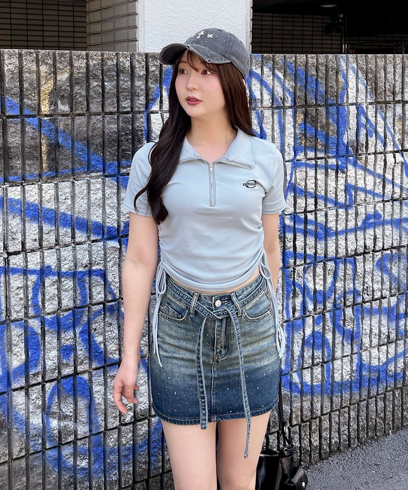 ベルト付きビジューミニデニムスカート | 韓国ファッション 高速ターミナル