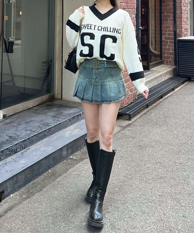 ベルト付きデニムスカート | 韓国ファッション 高速ターミナル