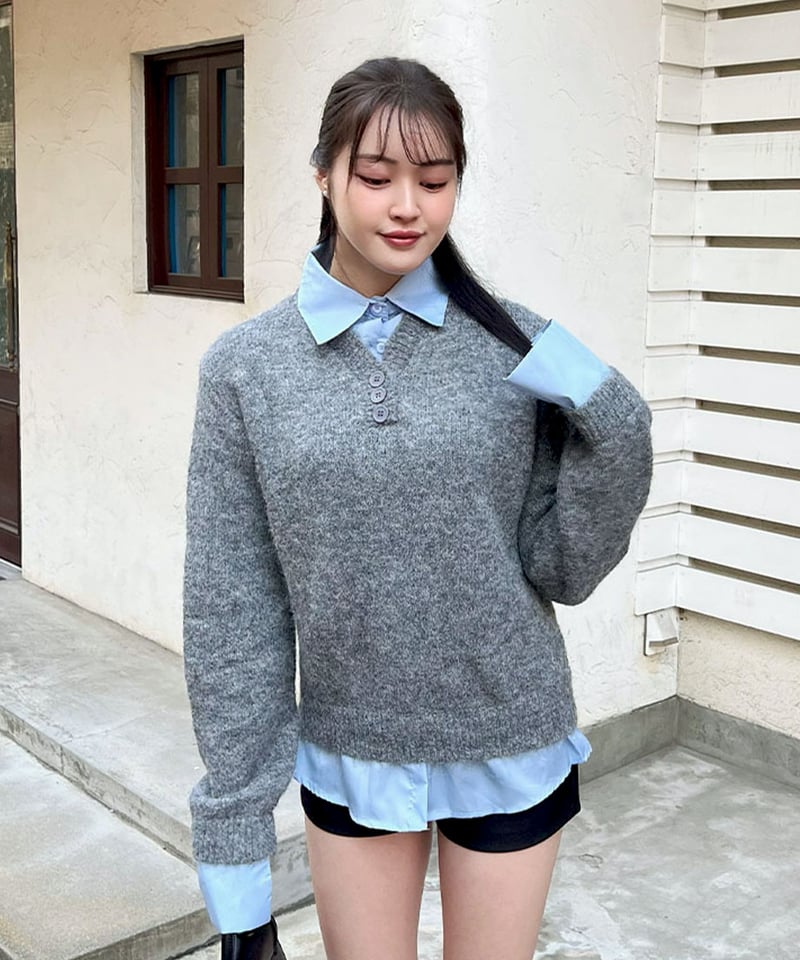 シャツレイヤードニットトップス | 韓国ファッション 高速ターミナル