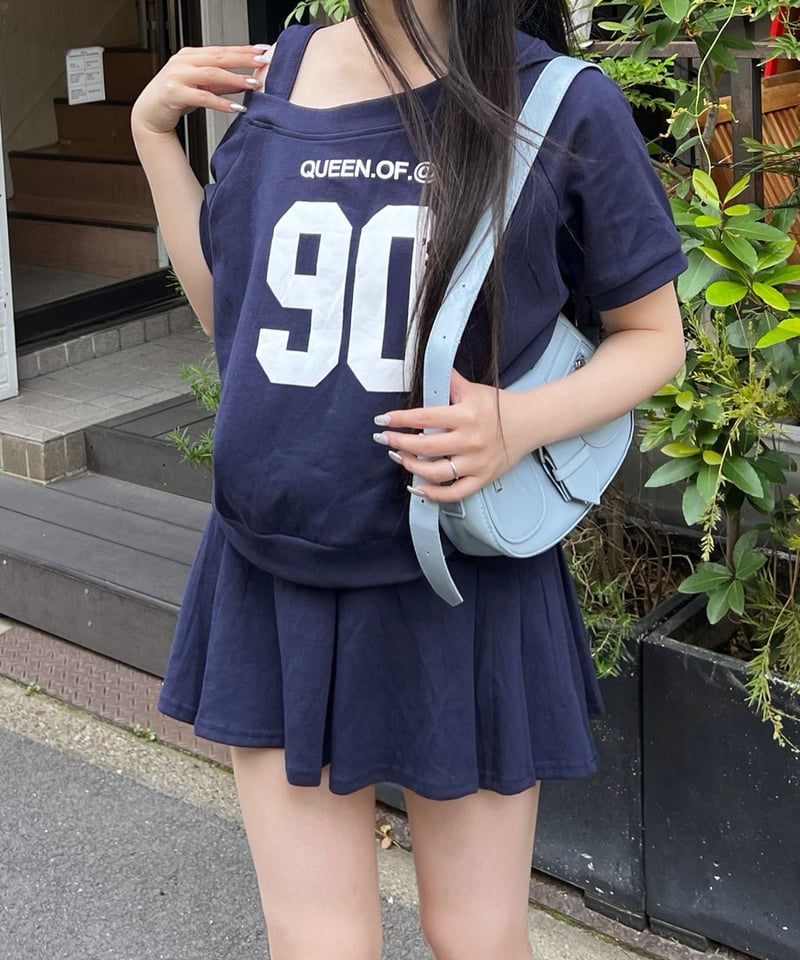 プリーツ加工 セットアップ 5分袖 スウェット 韓国 春 夏 cr0144