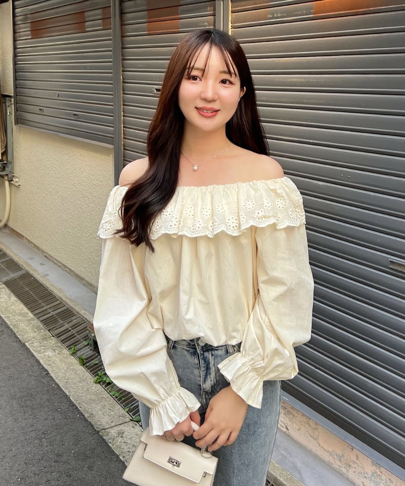 【t】orgue Choker frill knit オフショル フリル Choker frill knit【Black】