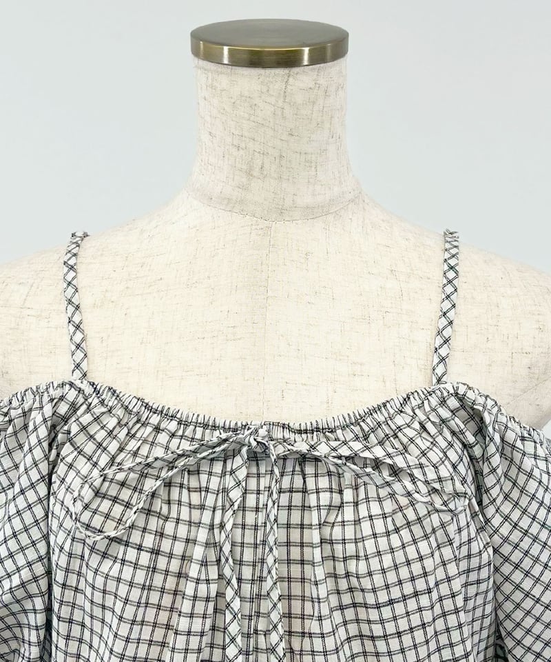 チェックオフショルダートップス | 韓国ファッション 高速ターミナル