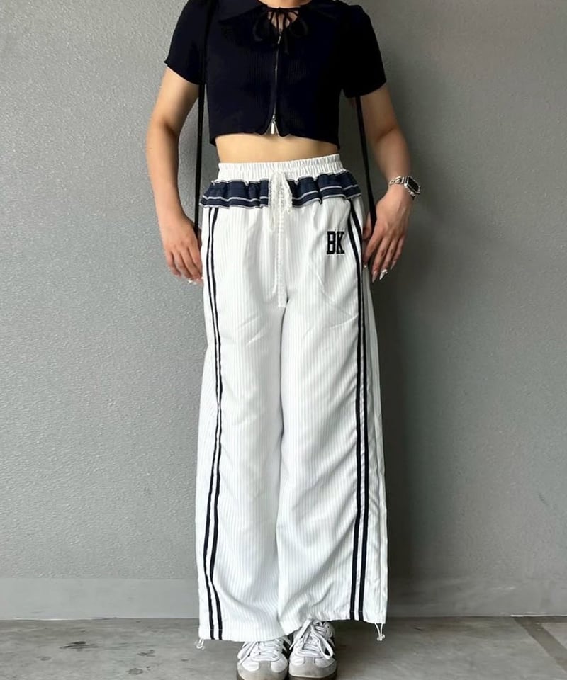 フリルストライプトラックパンツ | 韓国ファッション 高速ターミナル