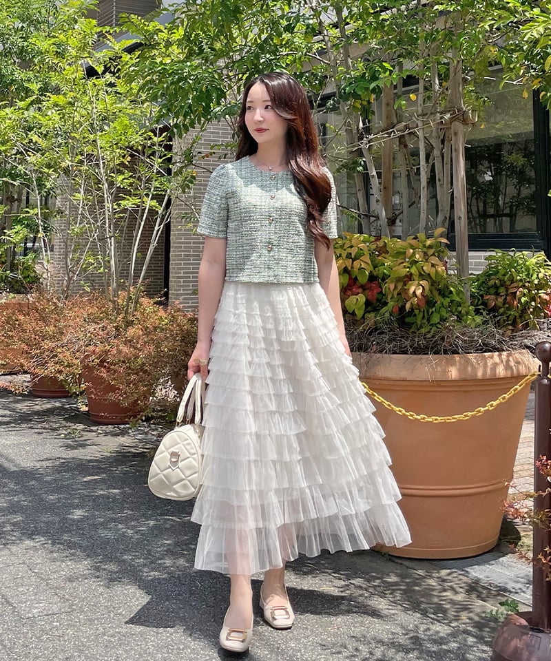 ツイードハーフスリーブトップス | 韓国ファッション 高速ターミナル