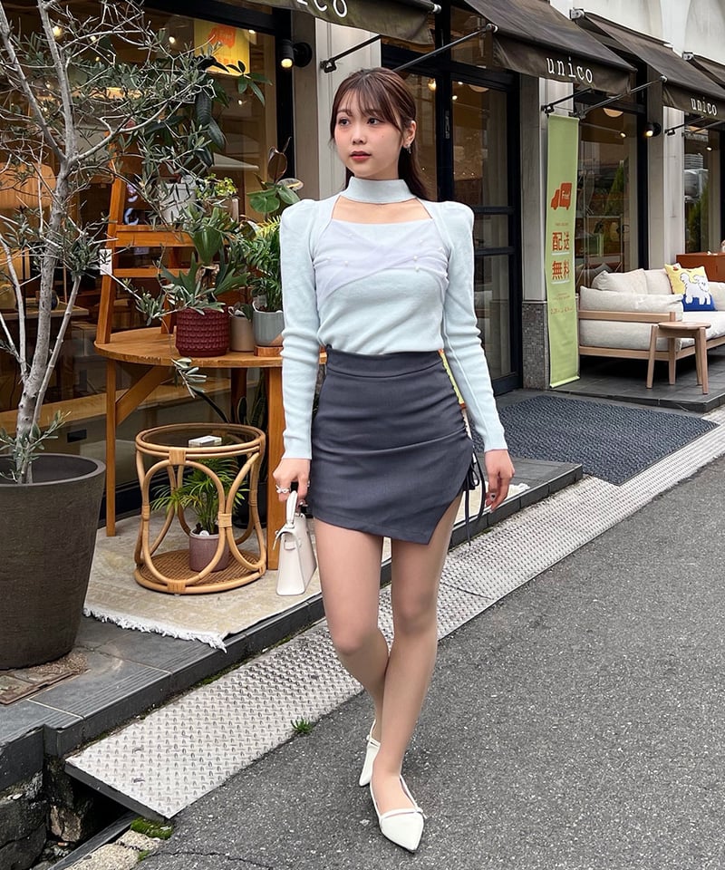 musubore シャーリングリボンスカート 新品 フリーサイズ musubore