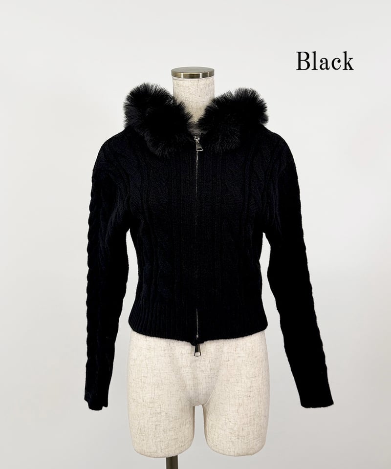 ファーフードジップケーブルニット | 韓国ファッション 高速ターミナル