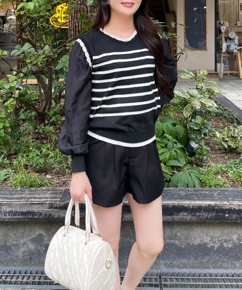 ボーダーニットドッキングトップス | 韓国ファッション 高速ターミナル 