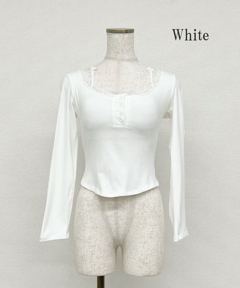 d.i.a/レイヤード風トップス セール】レイヤード風リブリボントップス（Tシャツ/カットソー