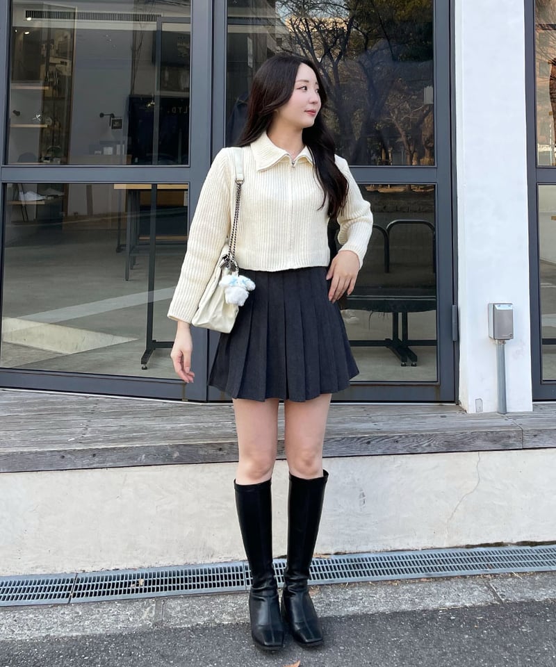 襟付きジップニットトップス | 韓国ファッション 高速ターミナル