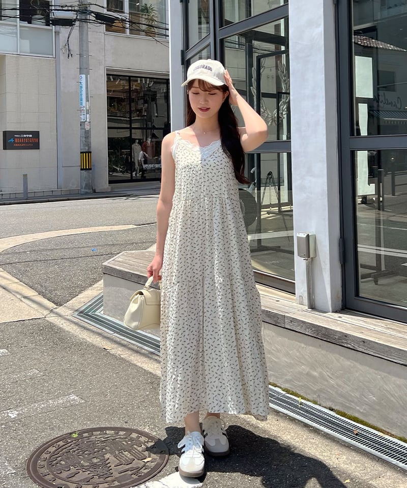 Unikko キャミロングワンピース ロングワンピース キャミ 花柄プリント細肩紐ゆったりロング丈