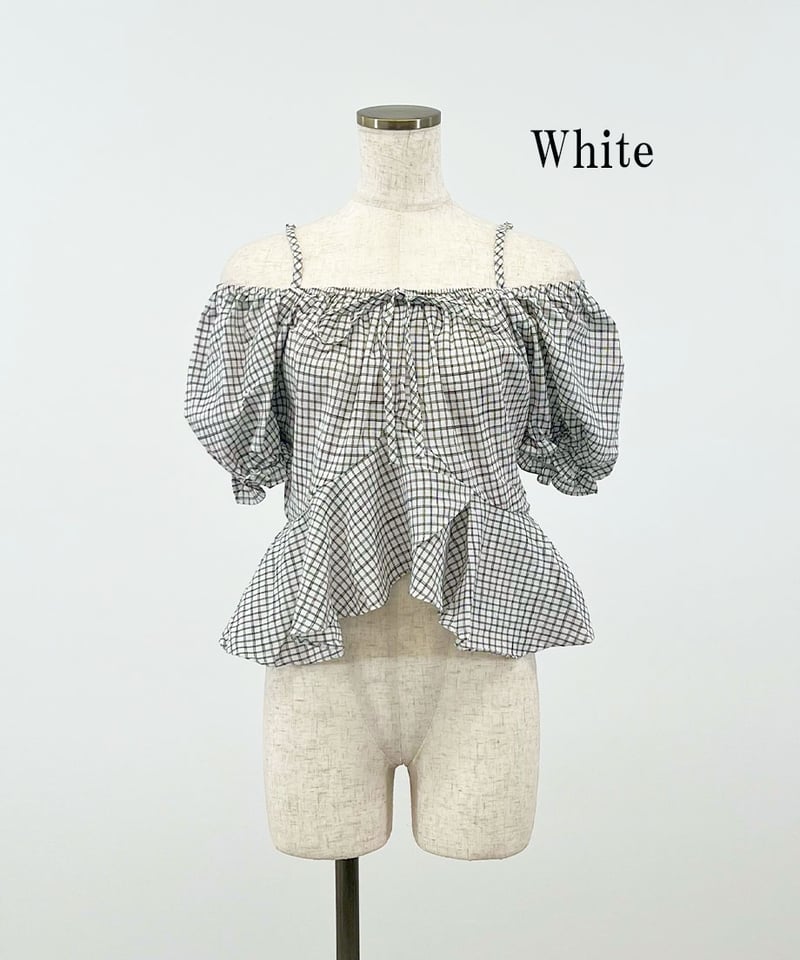 チェックオフショルダートップス | 韓国ファッション 高速ターミナル