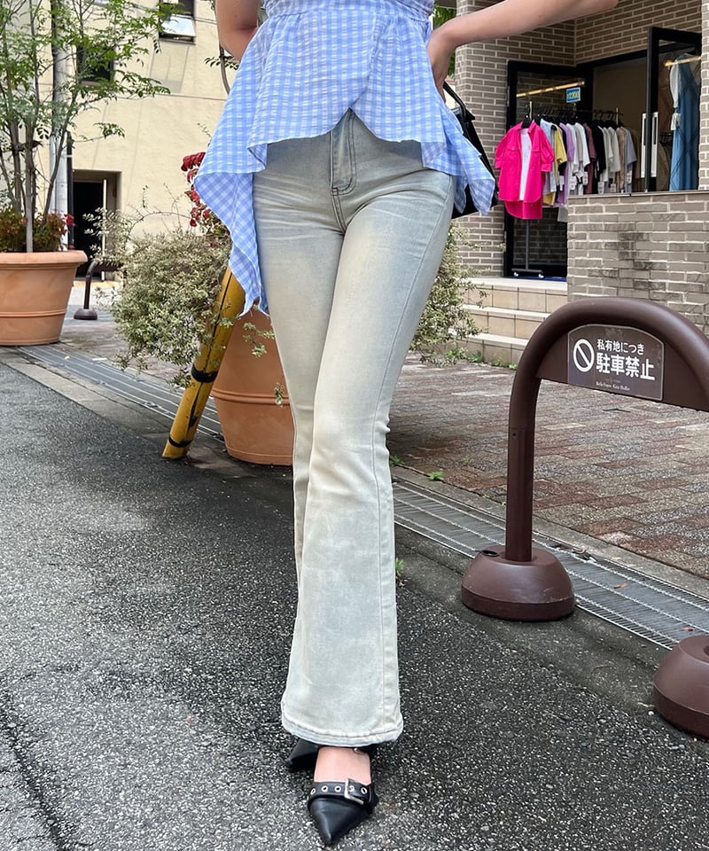 ELUVA リメイクデニム　フレアパンツ　韓国 デニムパンツ レディース フレアパンツ ワイド 韓国ファッション