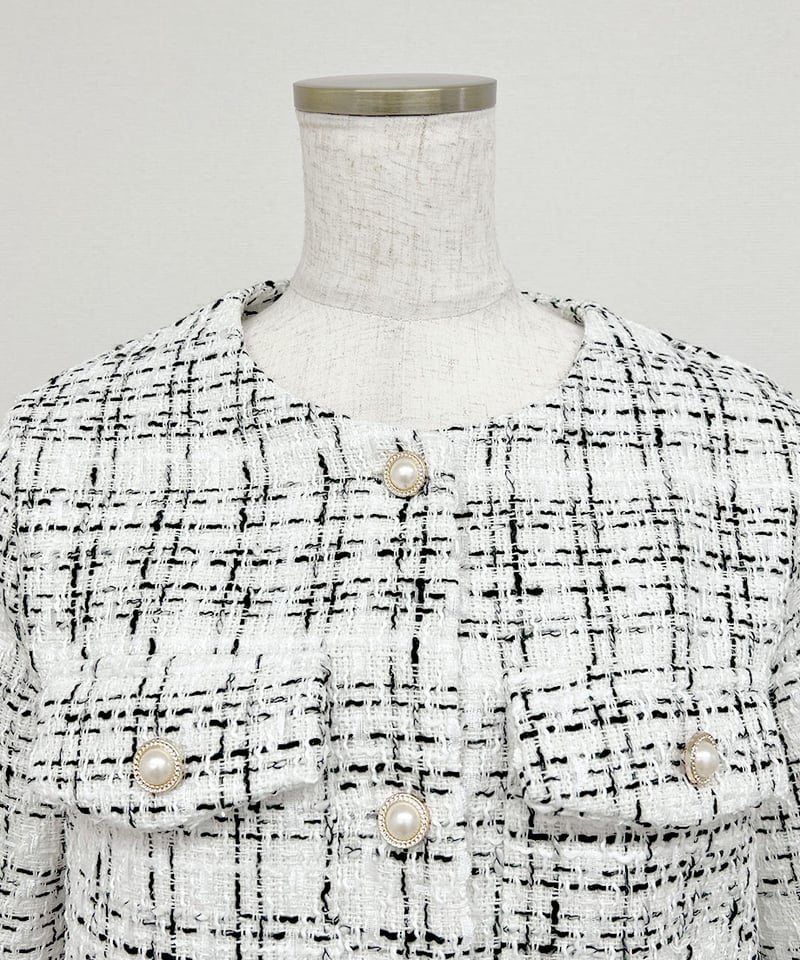 【美品】ANAYI ツイード パールボタン ジャケット ホワイト 36 ANAYI ツィード ツイード パールボタン ジャケット ホワイト 36 アナイ