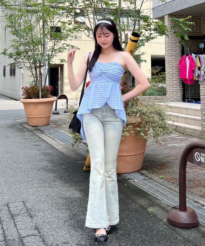 ※最終値下げ　Louere ストレッチフレアデニムパンツ ライトブルー　M 最終値下げ Louere ストレッチフレアデニムパンツ ライトブルー