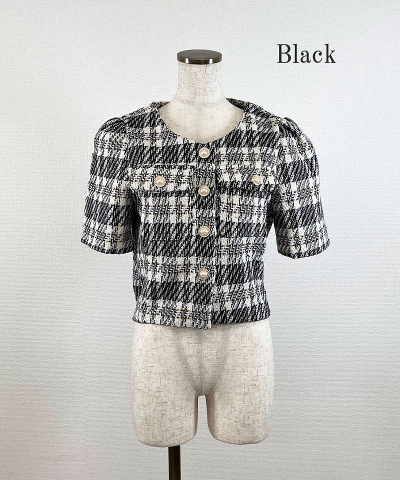 ハーフスリーブツイードジャケット パールボタンハーフスリーブツイードジャケット | 韓国