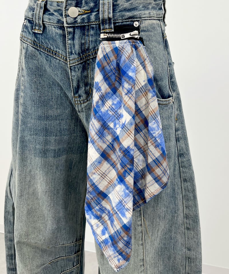 スカーフ付きアーチデザインデニムパンツ | 韓国ファッション 高速