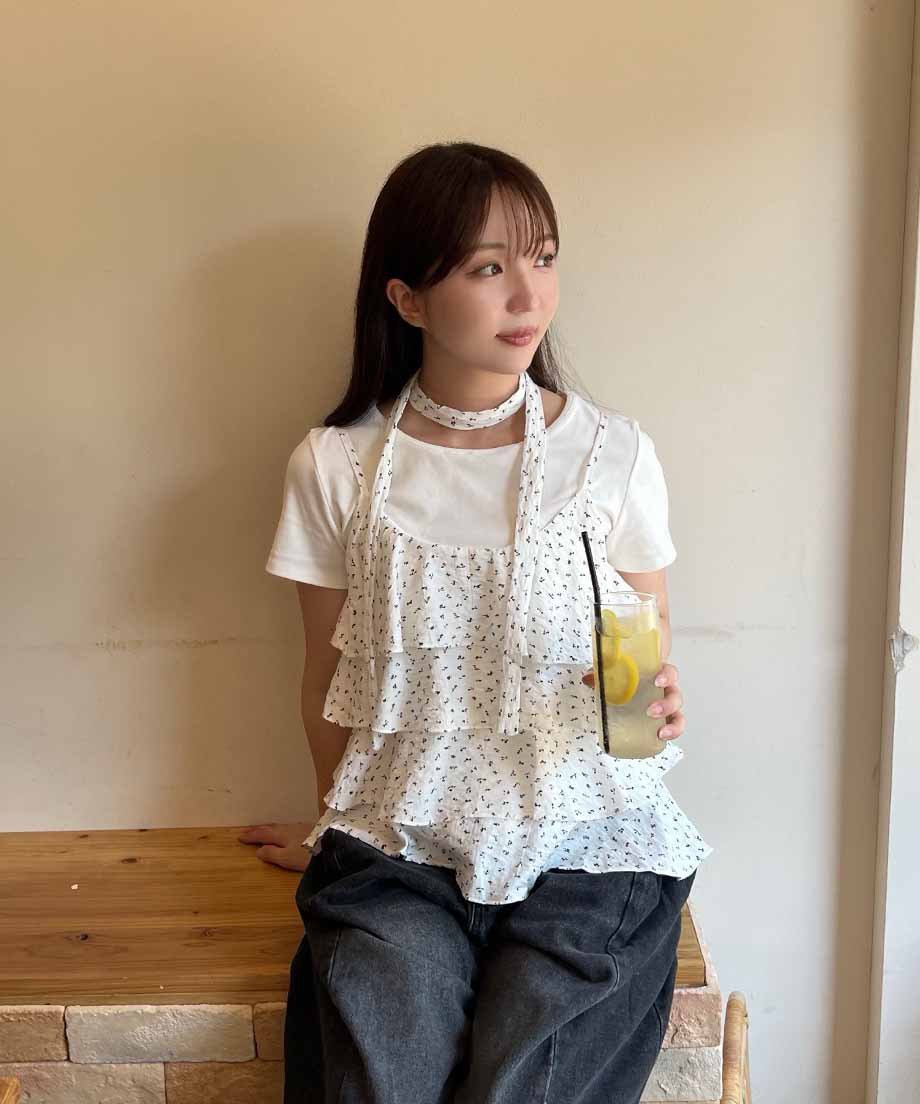 チョーカー付き小花柄キャミソール | 韓国ファッション 高速ターミナル