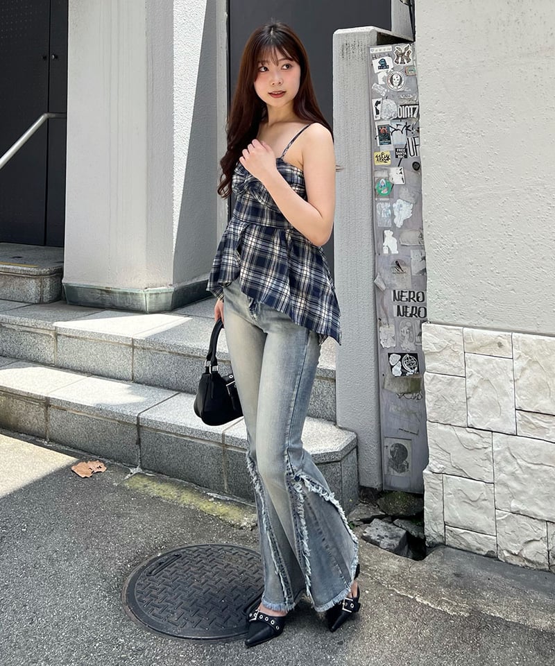 hype フリンジフレアデニムEMMY | NEW ARRIVAL フリンジの切り替え 