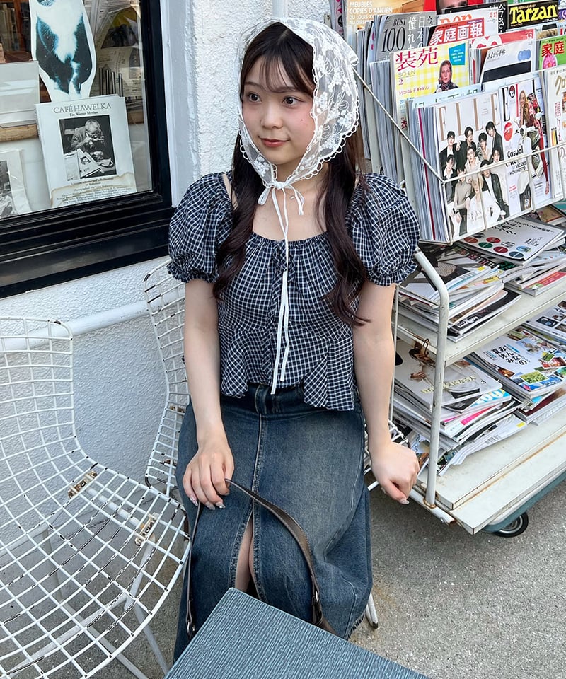 チェックオフショルダートップス | 韓国ファッション 高速ターミナル