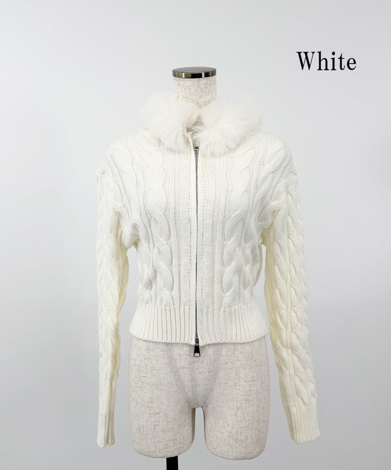 ファーフードケーブルニットジップトップス ファーフードジップケーブルニット | 韓国ファッション 高速ターミナル